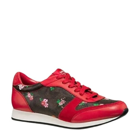 Coach Shoes - Coach Women's Red Black Rebecca II Floral Leather Lace Up Sneaker Size 8